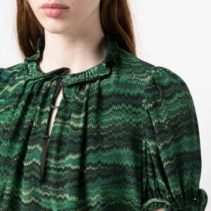 NWOT ULLA JOHNSON Corine  Silk Blouse Top in Peacock XS $390